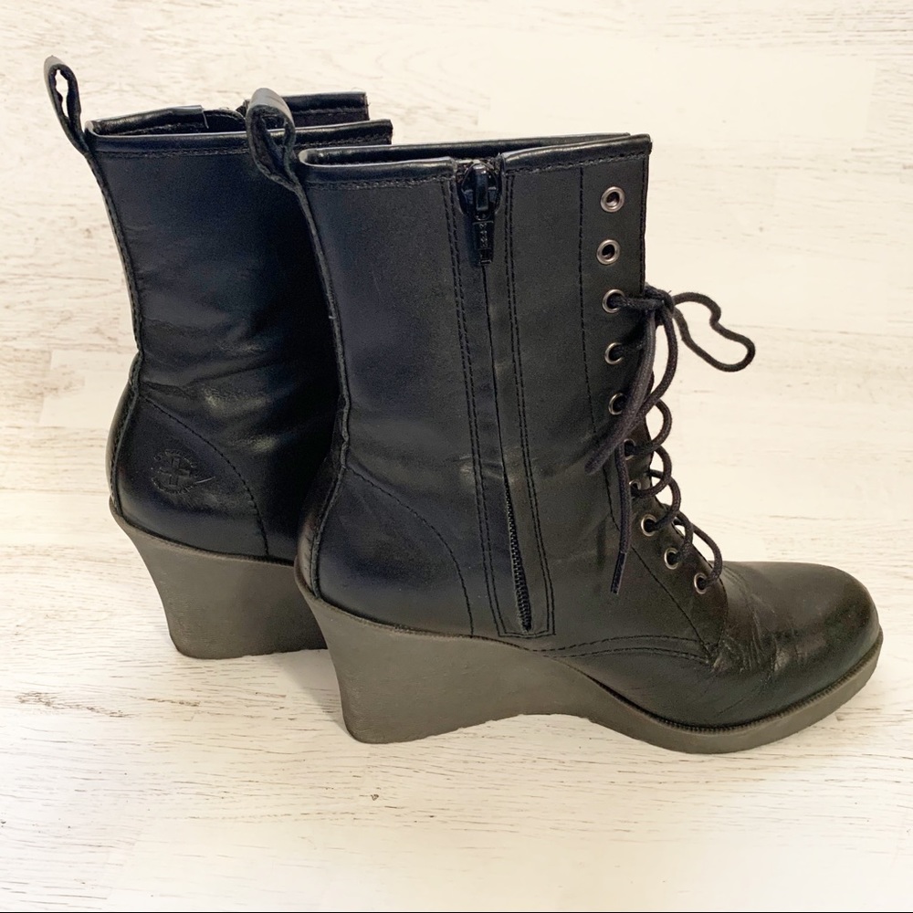 Dr. Marten Marcie Black Lace Up Wedge Boots Size 6